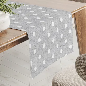 ubrus Dekorační běhoun na stůl Porto PRT-018 Bílé puntíky na šedém režném 20x120 cm