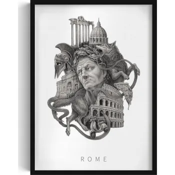 Obraz Ozdobný nástěnný obraz v rámu Monochromatický Řím Koloseum Pizza 50x70 cm