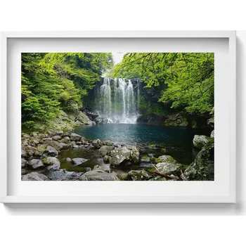 Obraz Dekorativní nástěnný obraz v bílém rámu Vodopád a řeka mezi stromy 70x50 cm
