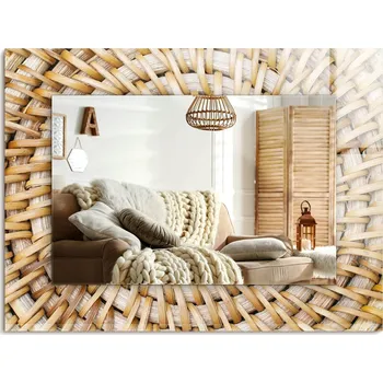 Zrcadlo Zrcadlo s potiskem do koupelny ložnice obývacího pokoje Výplet z proutí 80x60 cm