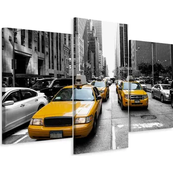 Obraz Černobílý obraz - Triptych Žluté Taxi 3D 60x40 cm