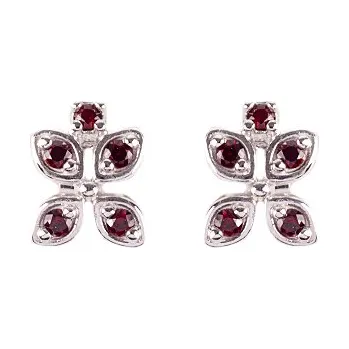 Náušnice stříbrné náušnice s českým granátem - lístek (6371507) povrchová úprava: rhodiované