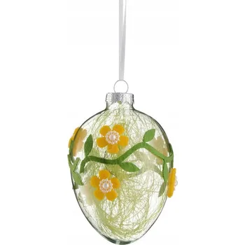 Vánoční ozdoba Skleněná vánoční ozdoba ve tvaru vajíčko s květinami 10 cm VILLA ITALIA