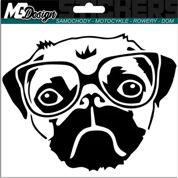 Samolepicí dekorace na vozidlo SAMOLEPKA na auto PES MOPs v brýlích 15x12