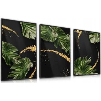 Obraz SADA 3x Plakát v Rámu ZELENÉ Listy 3D 60x80