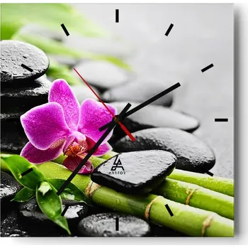 Hodiny Velké nástěnné hodiny na zeď 40x40 Květiny Skleněné hodiny Čtvercové Tiché