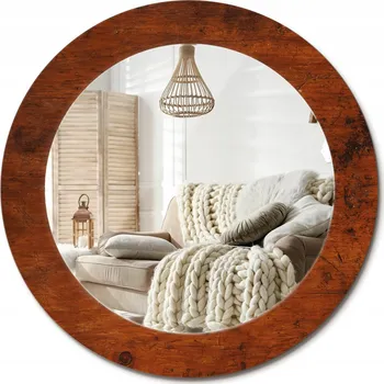 Zrcadlo Nástěnné Zrcadlo s ozdobným skleněným rámem, průměr 60 cm, přírodní dřevo