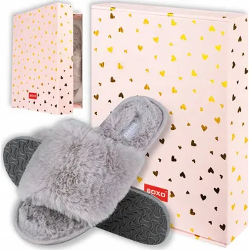 Dámské pantofle Šedé měkké PANTOFLE s kožíškem domácí SOXO dárek pro DÍVKU 37-38