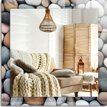 Zrcadlo Dekorativní nástěnné zrcadlo s potiskem Barevné hladké kameny 60x60 cm