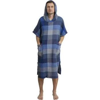 Pončo modré lněně bavlněné, L