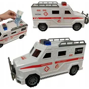 Pokladnička POKLADNIČKA SEJF VELKÁ NA DÁREK MINCE BANKOVKY AUTO AMBULANCE