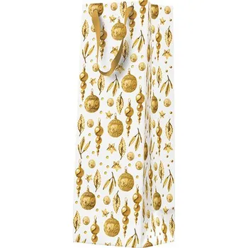 Dárková taška na láhev ZLATÉ VÁNOČNÍ DEKORACE 12 x 37 x 10 CM