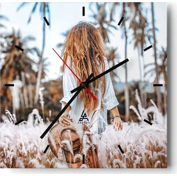 Hodiny Velké nástěnné hodiny na zeď 40x40 Žena Skleněné hodiny Čtvercové Tiché