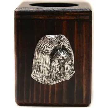 Svícen Dřevěný svícen s bearded collií na čajovou svíčku / ohřívač