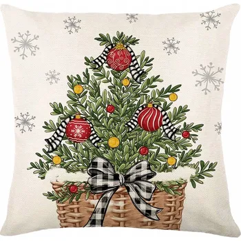 Vánoční dekorace Dekorační povlak na polštář Vánoční Košík Stromeček Mašlička 45x45