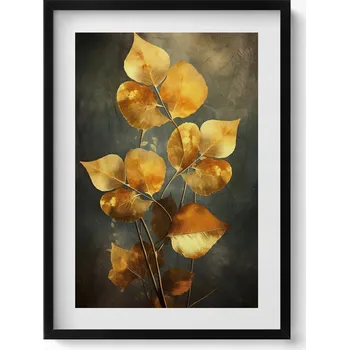 Obraz Dekorativní nástěnný obraz v černém rámu do pokoje Listy glamour 50x70 cm