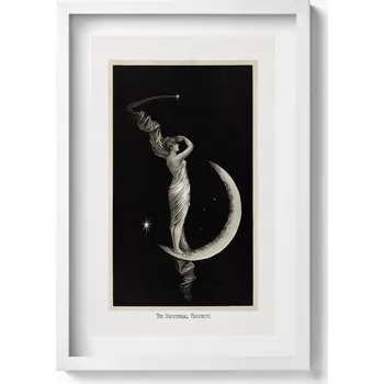 Obraz Stylový obraz v bílém rámu Žena a měsíc vintage ilustrace 40x60 cm