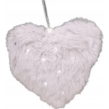 Vánoční dekorace Plyšová závěsná dekorace SRDCE na vánoční stromeček šedá "Hvězdičky"