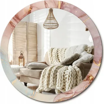 Zrcadlo Ozdobné zrcadlo s potiskem v moderním stylu Abstraktní vlna průměr 90 cm