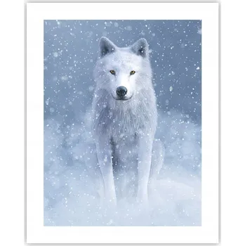 Obraz Obraz plakát na zeď bez rámu 40x50 bílý vlk plakáty do obývacího pokoje ložnice