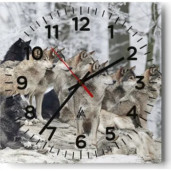 Hodiny Nástěnné hodiny do obýváku 40x40 Vlci Tiché hodiny na skle Stylové Tiché