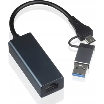 Síťová karta Adaptér USB, USB C na Ethernet, 2 v 1, USB 3.0, 1000 Mbps