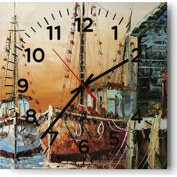 Hodiny Kuchyňské nástěnné hodiny 30x30 Umění Moře Skleněné hodiny do obýváku Tiché