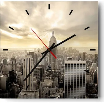 Hodiny Velké nástěnné hodiny na zeď 40x40 Město Skleněné hodiny Čtvercové Tiché