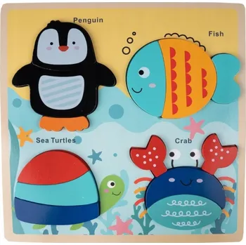 Dřevěná hračka Dřevěné vkládací puzzle velké, 30x30 cm - Mořské zvířátka