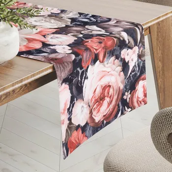 ubrus Sametový běhoun na stůl Tamara TMR-018 Červené květy 20x120 cm