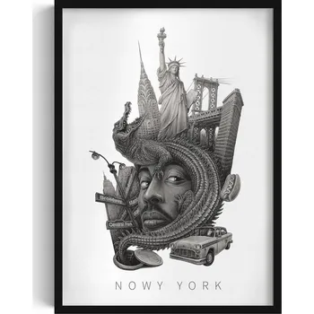 Obraz Obraz v rámu Černobílý New York Socha Svobody Brooklynský most 50x70 cm