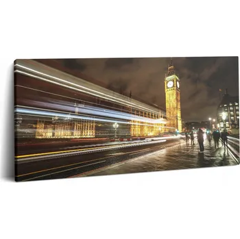 Obraz Fotoobraz Plátno Krásný Do Pokoje Big Ben V Noci Rychlost Světla 100x50 cm