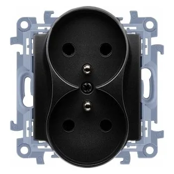 Elektrická zásuvka Dvojitá zásuvka s uzemněním a clonkami, černá matná, Kontakt Simon 10