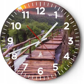 Hodiny Nástěnné hodiny do obýváku 40x40 Krajina Kulatý Skleněné hodiny Loft Tiché