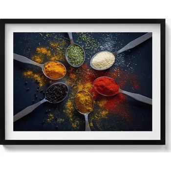 Obraz Obraz na zeď černý rám Kuchyňské lžíce s barevným kořením 80x60 cm