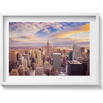 Obraz Dekorativní obraz v bílém rámu do obýváku Západ slunce New York 70x50 cm