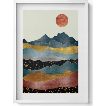 Obraz Stylový obraz v rámu Abstraktní krajina barevných hor a slunce 50x70 cm