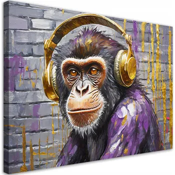 Obraz OBRAZ DO LOŽNICE NA ZEĎ OPICE VE SLUCHÁTKÁCH 60x40