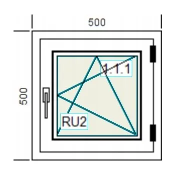 Vrták PVC OKNO 500x500 PRAVÉ BÍLÉ, MATNÉ SKLO