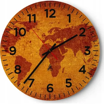 Hodiny Kuchyňské nástěnné hodiny 30x30 Mapa světa Moderní skleněné hodiny Tiché