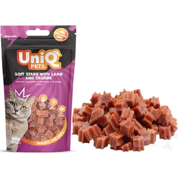 Pamlsek pro kočku UNIQ pets jehněčí masové hvězdičky s taurinem 50g