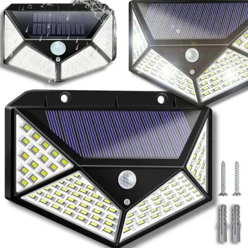 Venkovní osvětlení SOLÁRNÍ LAMPA Nástěnná Zahradní s Čidlem Pohybu a Soumraku 100 LED Silná IP65