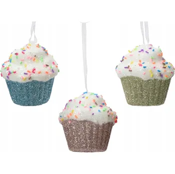Vánoční ozdoba Ozdoba na stromeček CUPCAKE Cukroví s třpytivým posypem na vánoční stromeček 7 cm