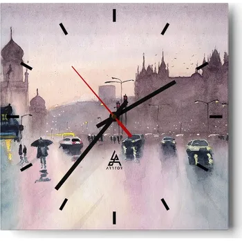 Hodiny Velké nástěnné hodiny na zeď 40x40 Město Skleněné hodiny Čtvercové Tiché
