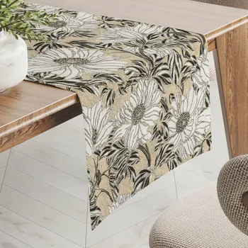 ubrus Dekorační běhoun na stůl PML-089 Bílé květy na béžovém 20x160 cm