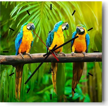 Hodiny Velké nástěnné hodiny na zeď 40x40 Ptáci Skleněné hodiny Čtvercové Tiché