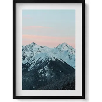 Obraz Nástěnný obraz v černém rámu, dekorace interiéru – Zimní horské pásmo, 50x70 cm