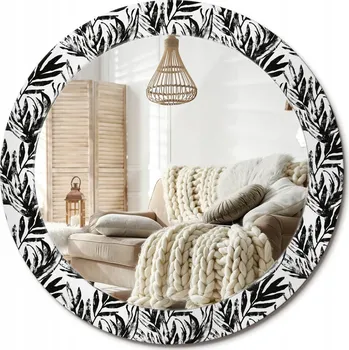 Zrcadlo Kulaté nástěnné dekorativní zrcadlo v skleněném rámu Monstera, průměr 70 cm