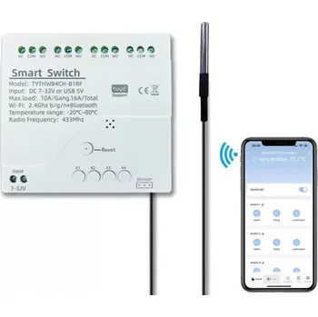 vypínač Beznapěťový spínač 4CH s měřením teploty Tuya (Wifi beznapěťový spínač 4CH Tuya)