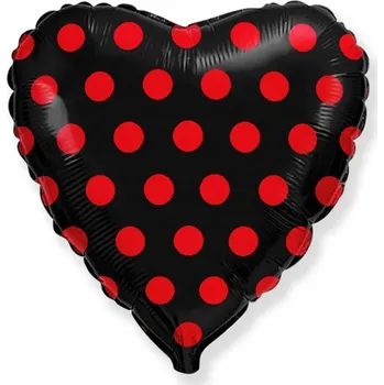 Balónek Fóliový balónek srdce černé s puntíky 46cm 1 Ks